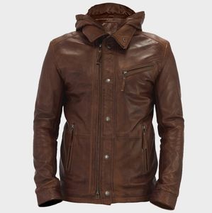 D-Brand Cuir Dimitri Cognac Lambskin Leather Hooded Blouson Jacket Size S